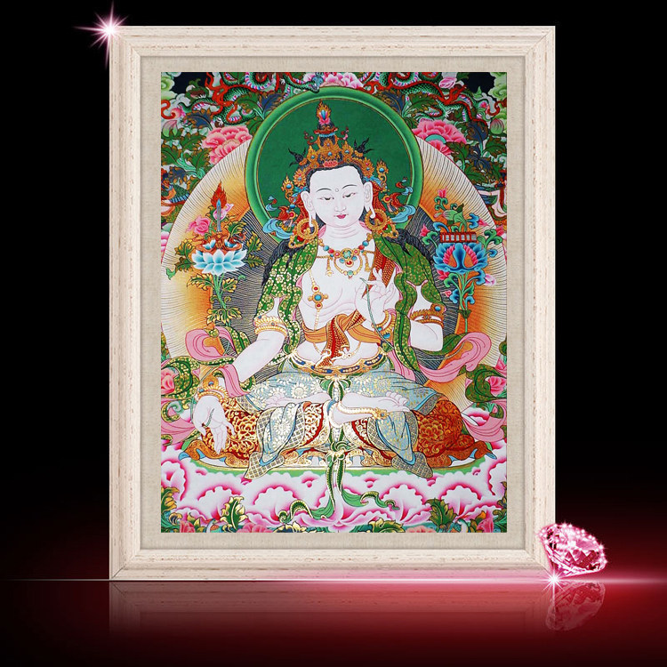 精准印花DMC纯棉线十字绣正品 人物 客厅新中式 唐卡 白文殊 菩萨