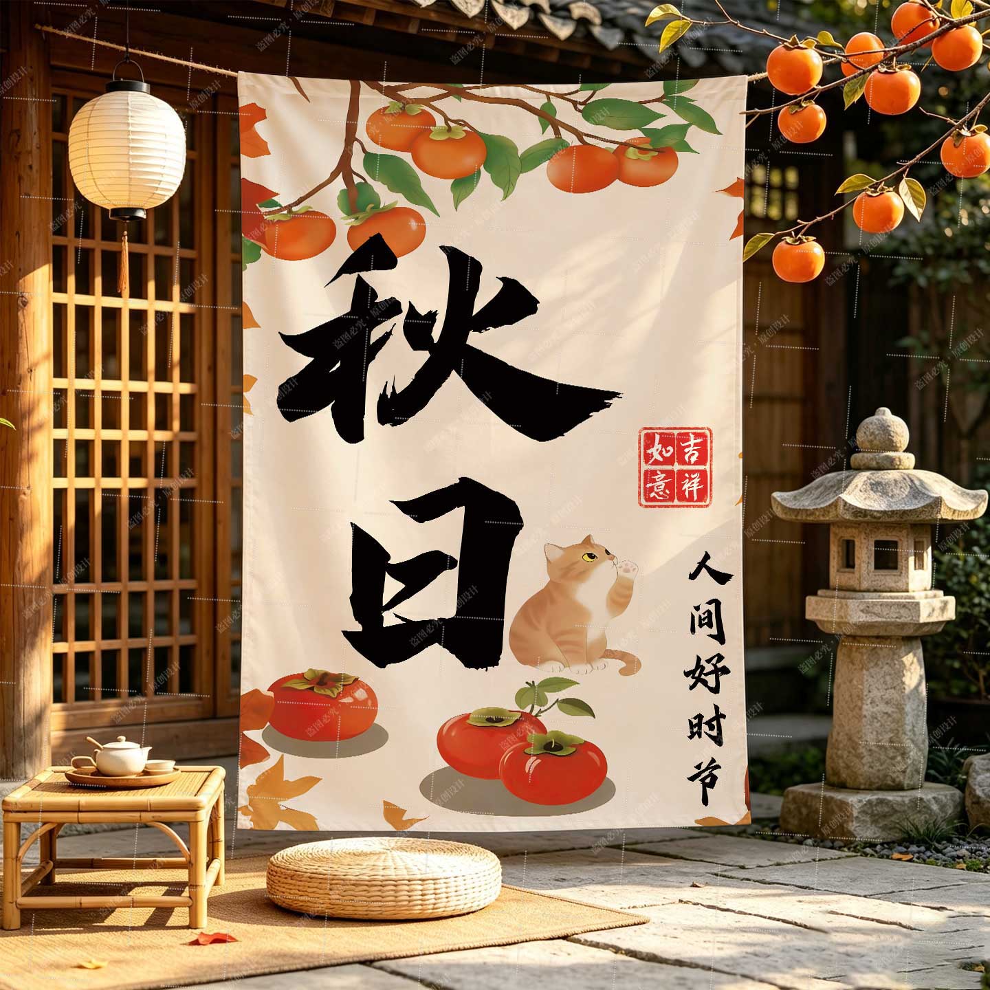 治愈风秋日柿景打卡户外挂布
