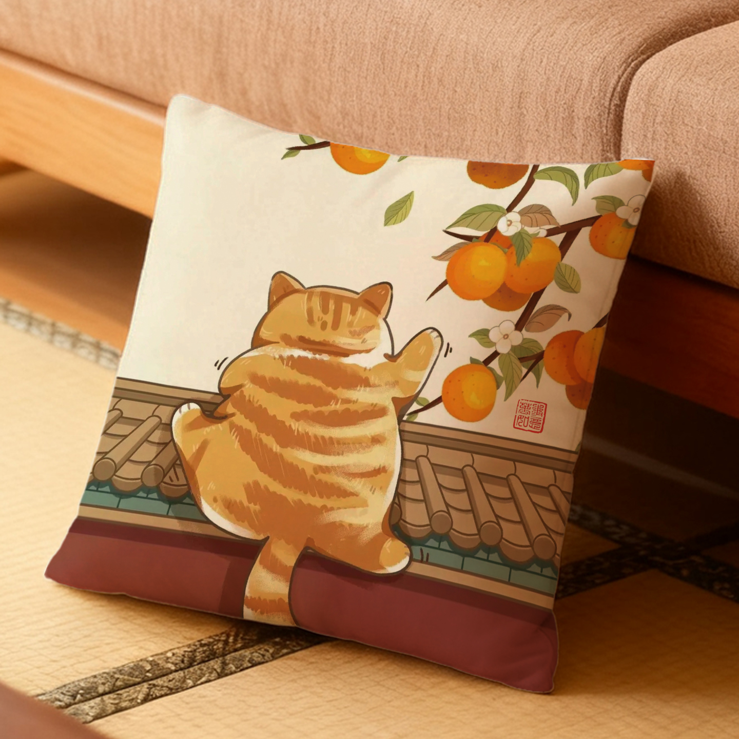 新中式客厅沙发抱枕靠垫好事发生猫猫靠背靠枕抱枕来图订制枕套