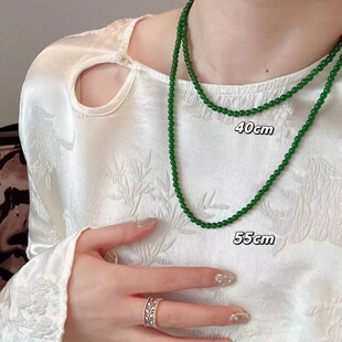 新品 周冬雨同款天然绿玉髓小米珠串项链 新中式祖母绿玉石项链