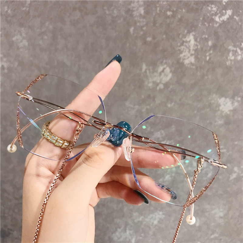网红珍珠钻石镶粉吊坠近视眼镜女100/150/200/250/300/350/400度