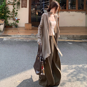 慵懒风套装女内搭吊带背心长袖针织开衫女装秋季休闲阔腿裤三件套