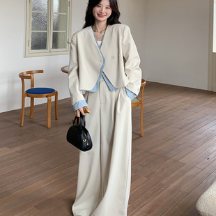韩系又a又飒假两件西装套装女春季新款气质高级感阔腿裤两件套女