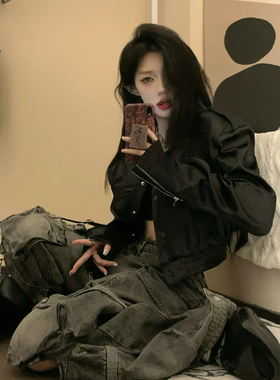 美式飞行员夹克上衣女2025年秋季设计感复古黑色炸街短款外套女潮