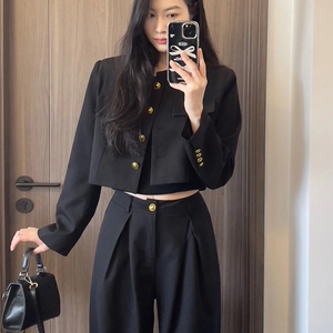 富家千金高级感气质套装女春季显瘦短款西装外套高腰直筒裤两件套
