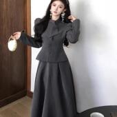 高腰a字半身长裙两件套装 法式 裙 外套女春季 时尚 高级感泡泡袖 西装