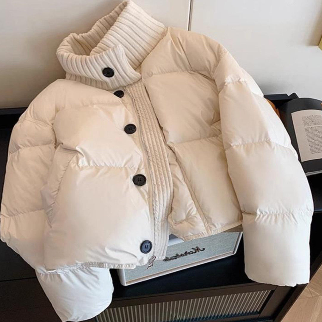 高充绒量小个子韩系短款拼接立领棉服女2026冬季保暖设计感外套女