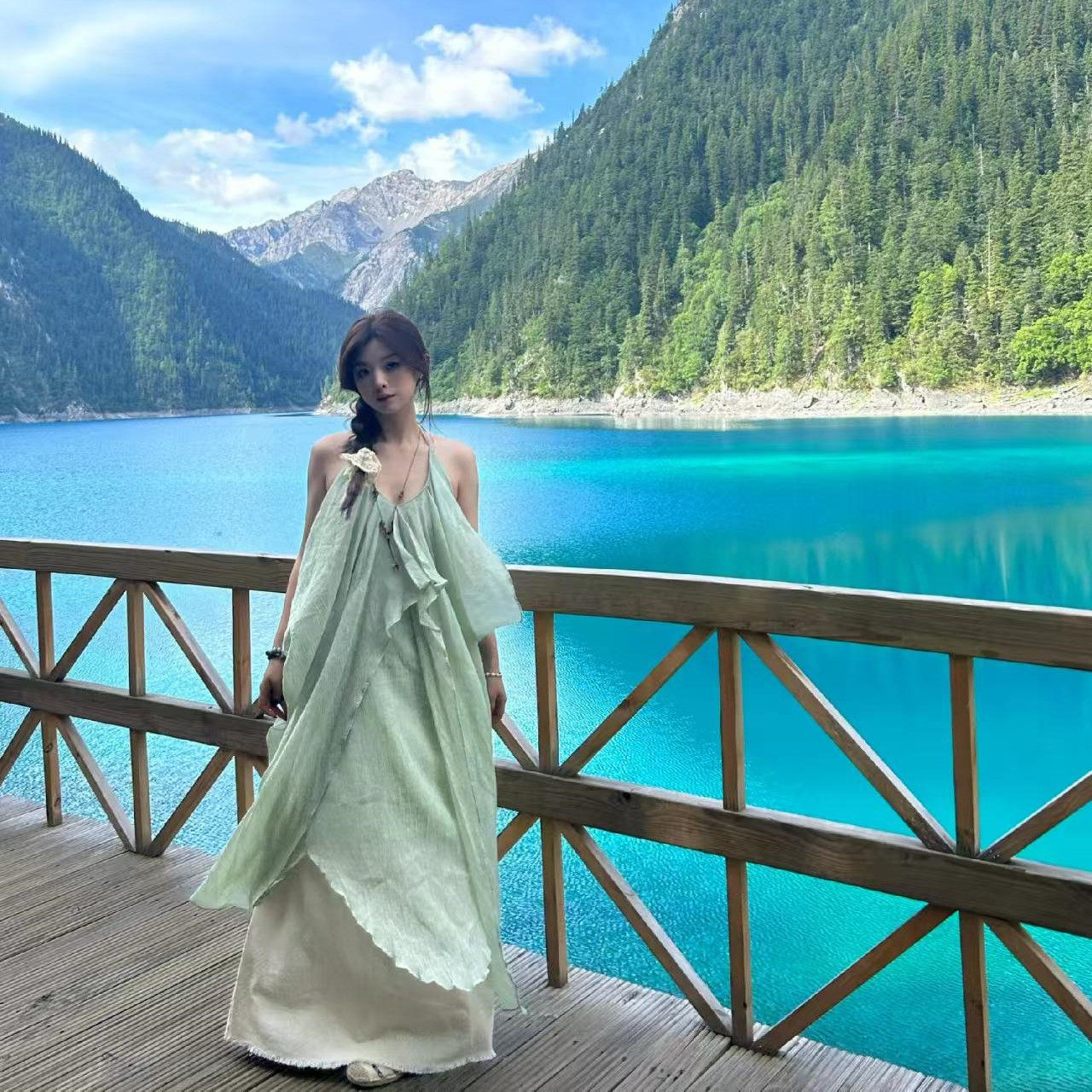 【送运费险】绿色宽松显瘦长裙