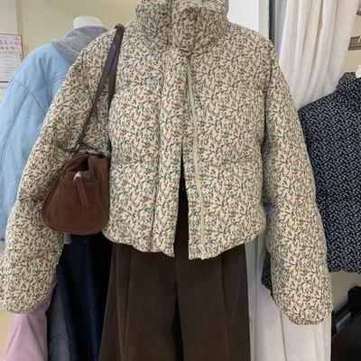 韩版碎花短款棉服外套加厚