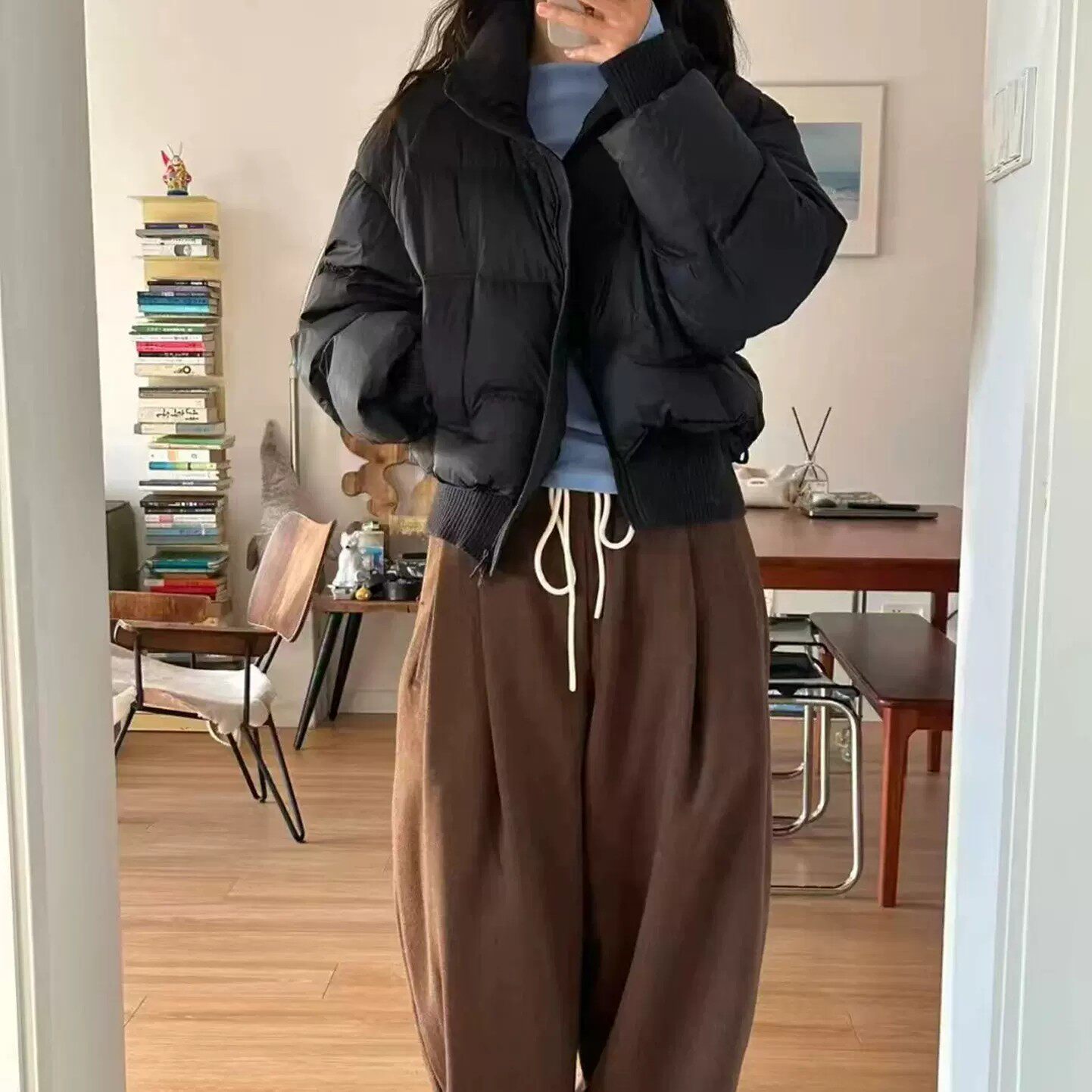 【送运费险】简约黑色立领棉服女