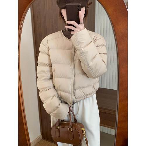 韩系小个子羽绒服无领短款