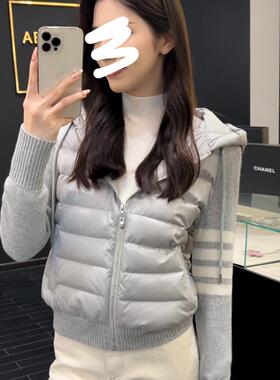 小香风拼接针织连帽棉服女冬季新款气质轻薄显瘦保暖棉衣外套女装