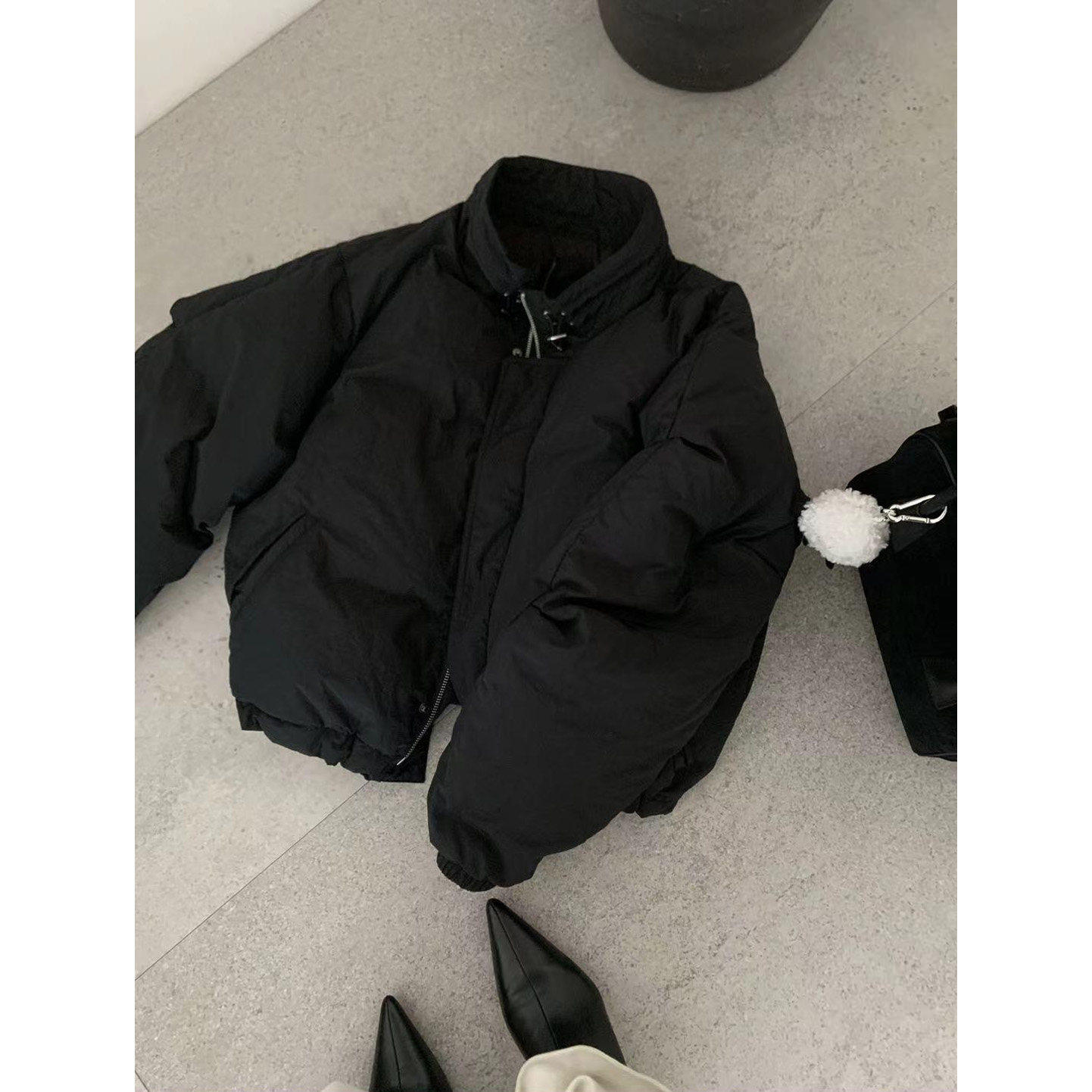 【送运费险】黑色立领宽松棉服女