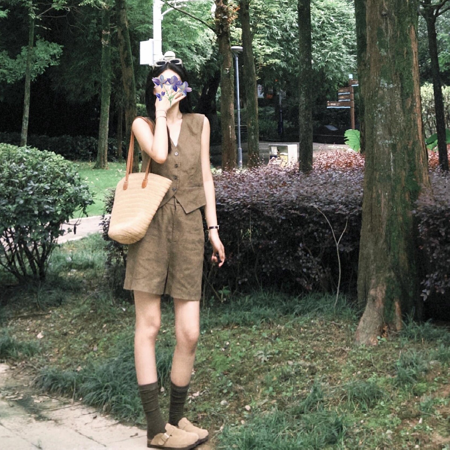 法式复古老钱风套装女无袖马甲背心夏季高腰休闲短裤气质两件套装