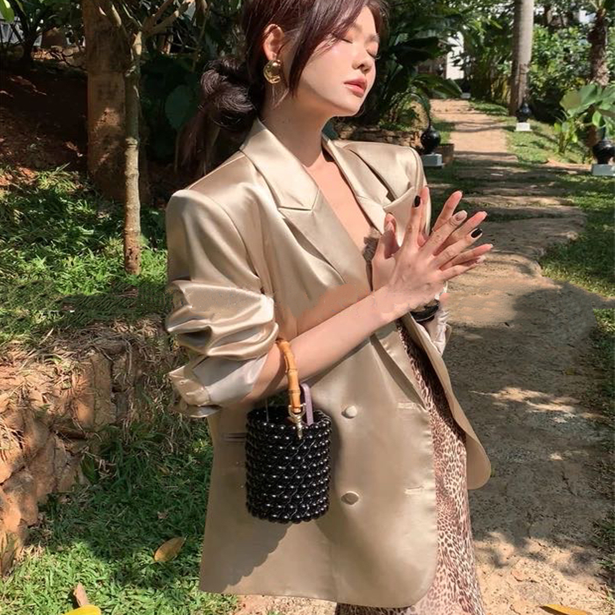 香槟色名媛小西装外套女2025秋季新款西服休闲气质高级感韩系上衣