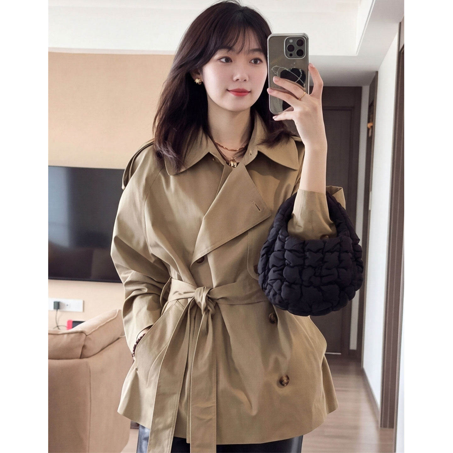 【送运费险】小个子卡其色风衣女