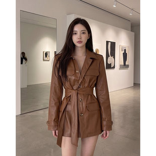 复古焦糖色风衣女2026秋季新款中长款系带收腰显瘦显高外套上衣女