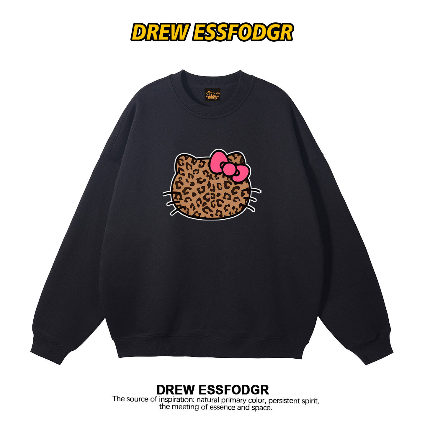drew美式潮牌豹纹Kitty圆领卫衣