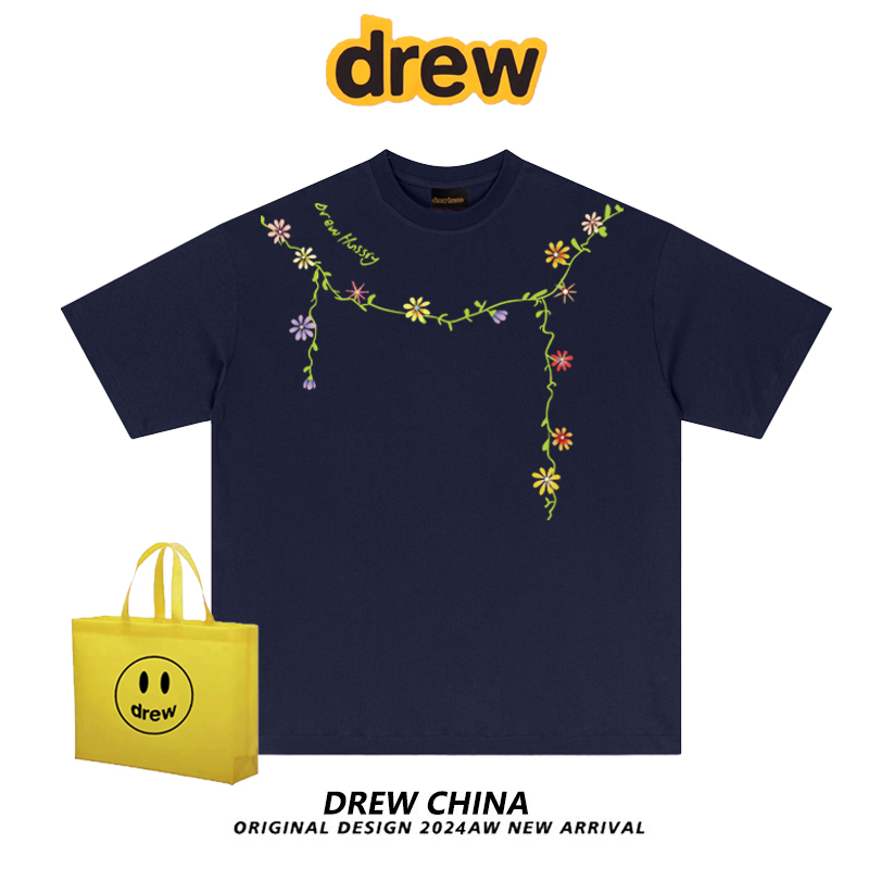 drew美式潮牌花卉项链设计感短袖