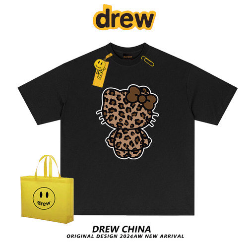 官网drew豹纹HelloKitty复古短袖