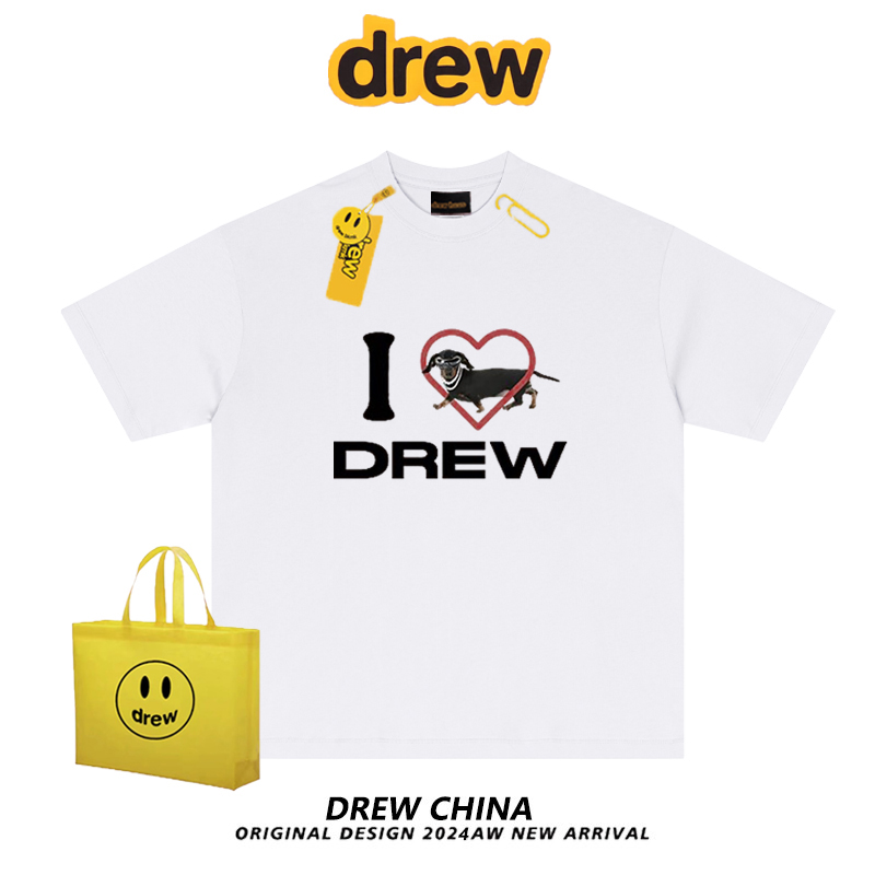 drew美式潮牌腊肠狗印花短袖T恤男女夏季休闲百搭宽松情侣上衣ins