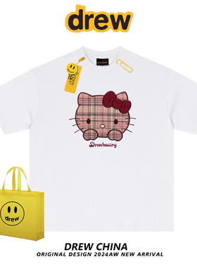 drew美式复古HelloKitty猫小众宽松短袖t恤男女潮牌情侣装半袖tee