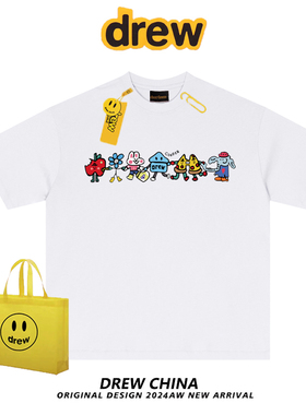 drew美式潮牌趣味卡通字母印花重磅短袖t恤男女宽松百搭情侣上衣