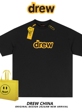 drew美式潮牌字母印花短袖t恤夏季男女休闲宽松bf纯棉情侣半袖ins