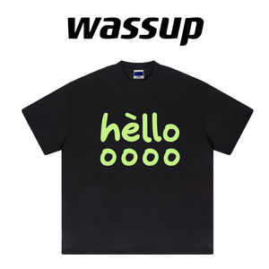 WassupHoney国风潮牌夏季hello字母短袖T恤男女情侣宽松休闲上衣