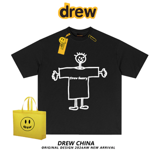 t恤男女夏季 休闲宽松bf情侣上衣INS 潮牌复古卡通印花短袖 drew美式