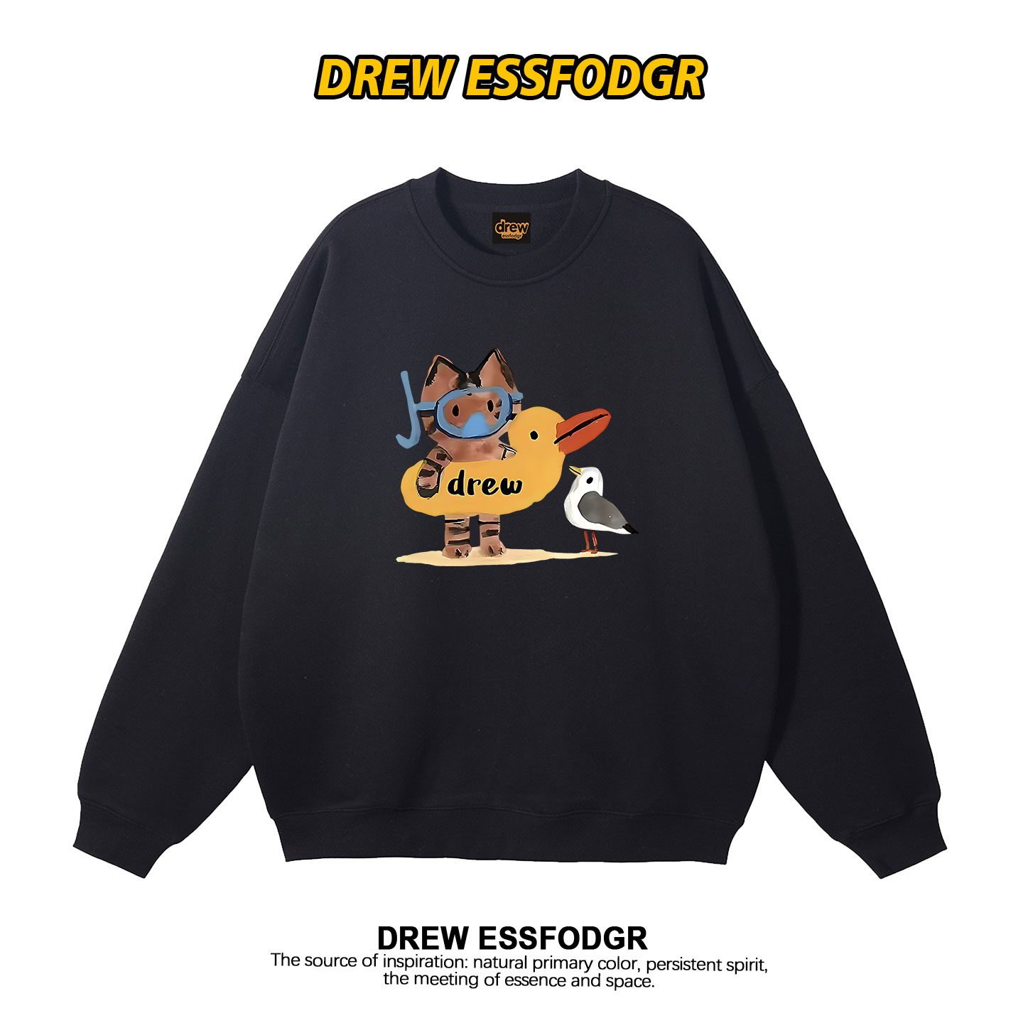 drew美式潮牌猫咪卡通印花卫衣