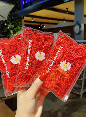 儿童红色皮筋小女孩宝宝头绳高弹力红豆发圈新年发绳扎头发不伤发