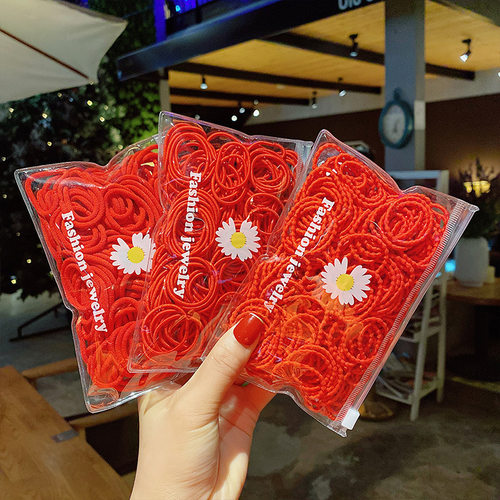 儿童不伤发红色皮筋高弹宝宝头绳