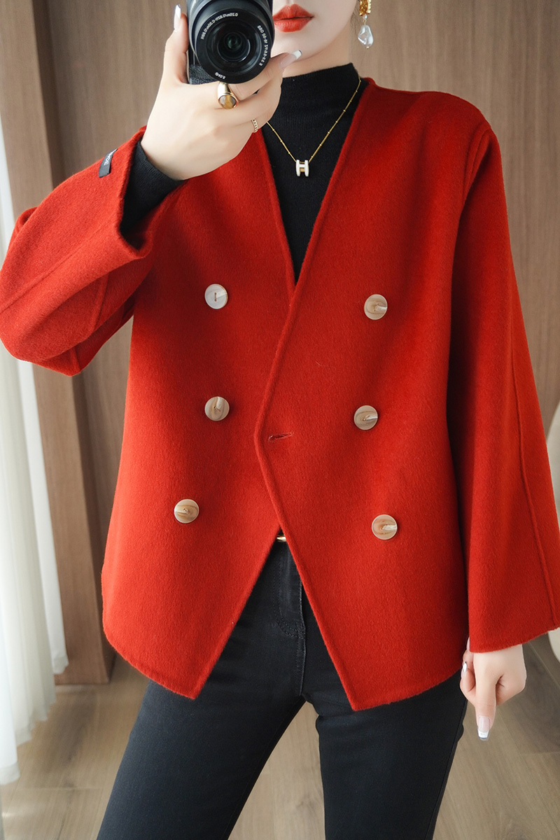 秋冬新款高级双面羊绒宽松2024毛呢羊毛大衣短款小香风外套