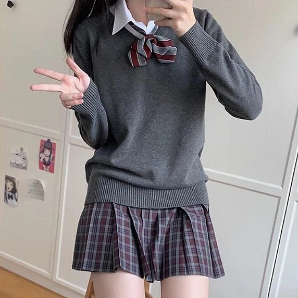 JK制服学院风V领套头针织衫