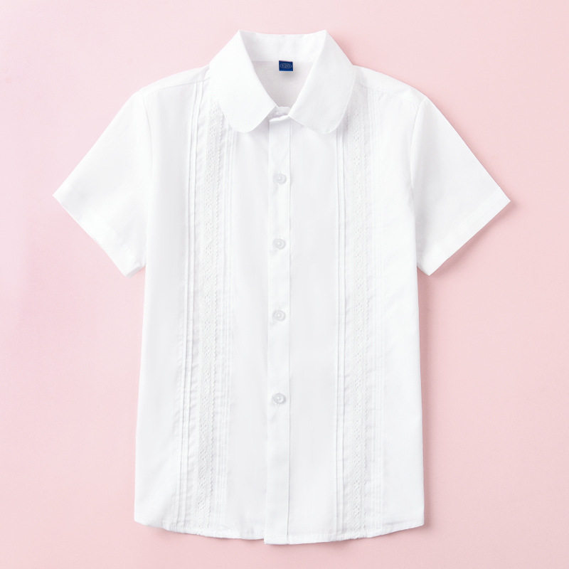 女童纯棉半袖白色衬衫夏小学校服
