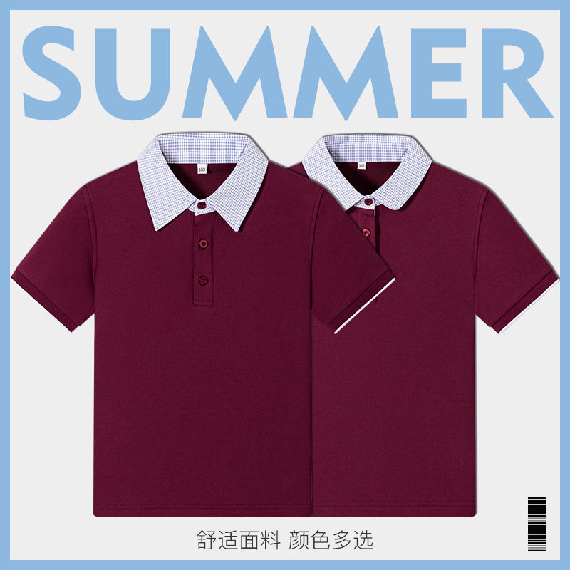 新品中小学生校服短袖polo衫夏季英伦学院格子t恤男女童半袖