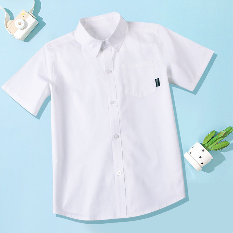 男童短袖白衬衫儿童夏季薄款白色衬衣中大童表演服小学生校服班服