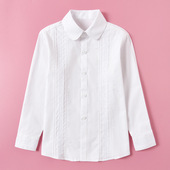 童装 中大童女孩白色演出服 打底衬衣英伦礼服中小学校服白纯棉衬衫