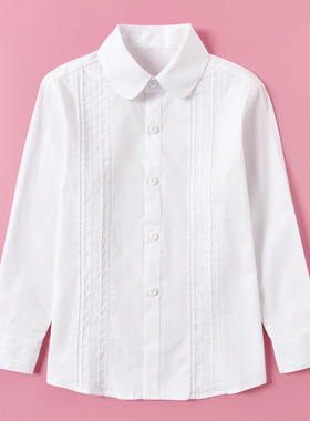 童装打底衬衣英伦礼服中小学校服白纯棉衬衫中大童女孩白色演出服