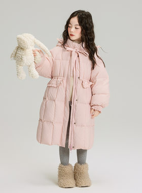 女童韩版羽绒棉服中长款秋冬季新款洋气中大童装加厚防寒收腰外套