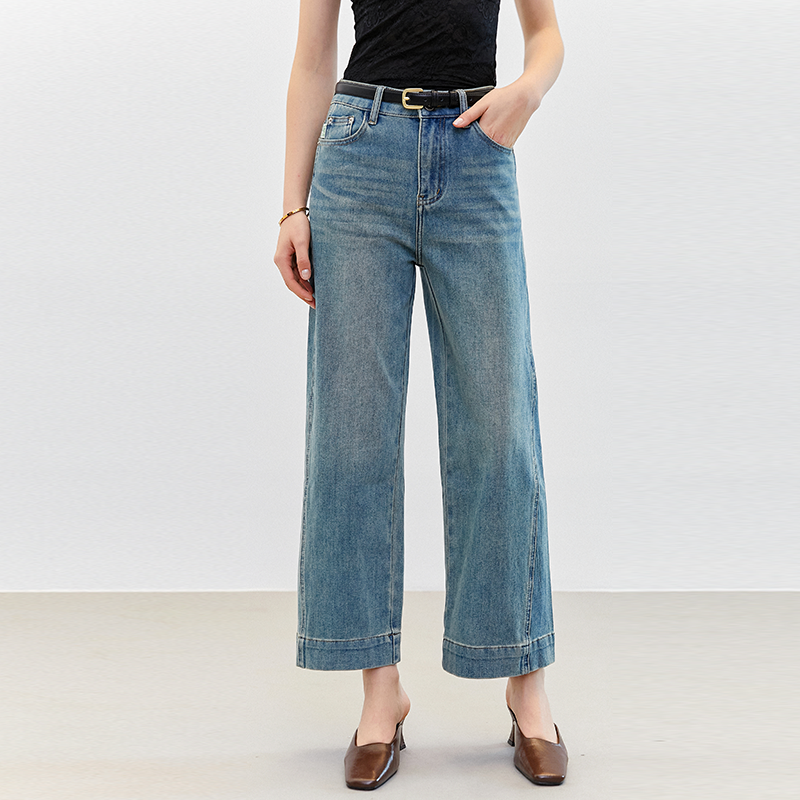 【丹麦裤】2025年春夏新款高腰显瘦直筒女宽松休闲百搭阔腿九分裤