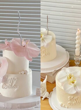 母亲节仿真显纹蝴蝶兰白色粉色花朵 仙女女神鲜花蛋糕烘焙装饰5枚