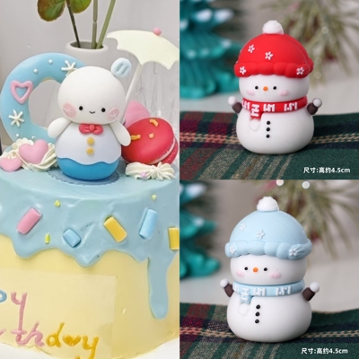 黎深同款可爱雪人蛋糕装饰摆件 烘焙甜品台装扮软胶卡通公仔配件