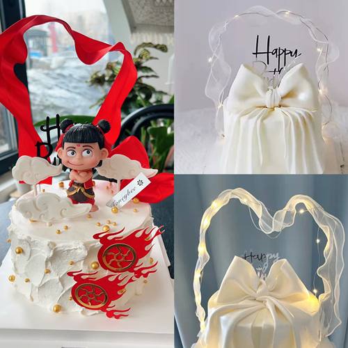 白色发光飘带灯女神蛋糕装饰