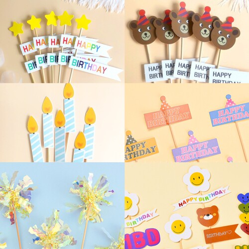 生日蛋糕插牌小插件雨丝小熊小花