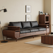 北美黑胡桃木实木沙发客厅现代简约轻奢三人位高档客厅直排沙发