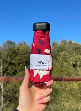 日本WPC山茶花防晒晴雨伞小红花五折扁超轻黑胶防紫外线遮太阳伞