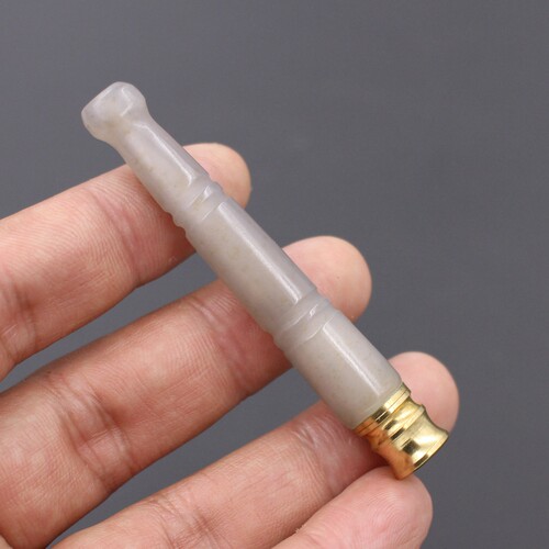 雲海缘原创新疆和田玉籽料烟紫色雕刻循环过滤器粗细两用烟嘴玉石