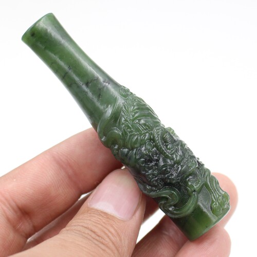 和田玉碧玉烟嘴狮子粗烟具高端礼